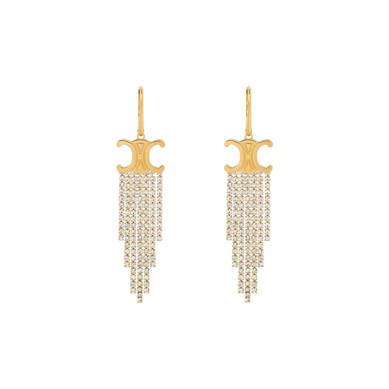CELINE Triomphe Fringe Earrings In Brass With Gold Finish And Strass-0