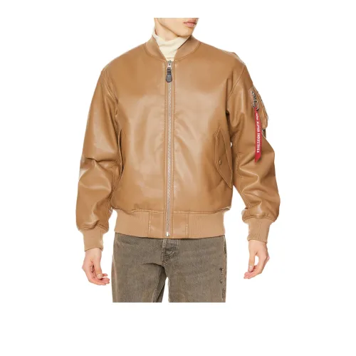 Alpha Industries Leather Jacket Men's Beige