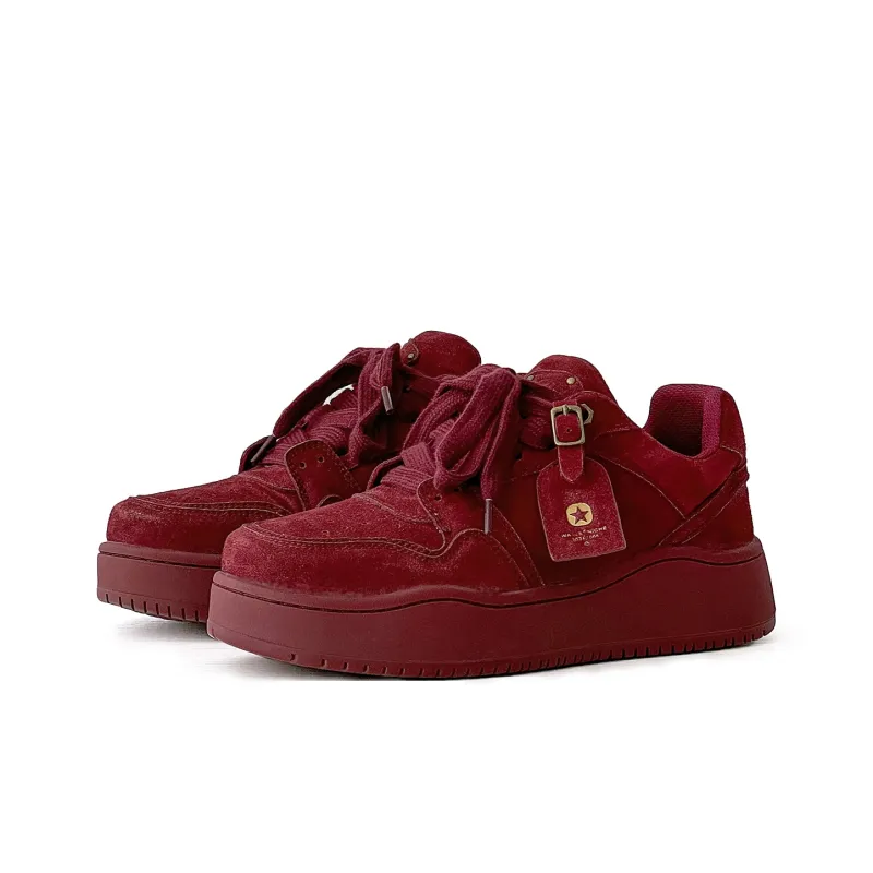 Hong Kong Meng Slip Resistant, Breathable, Height Increasing Low Top Skateboard Shoes Unisex Burgundy-2