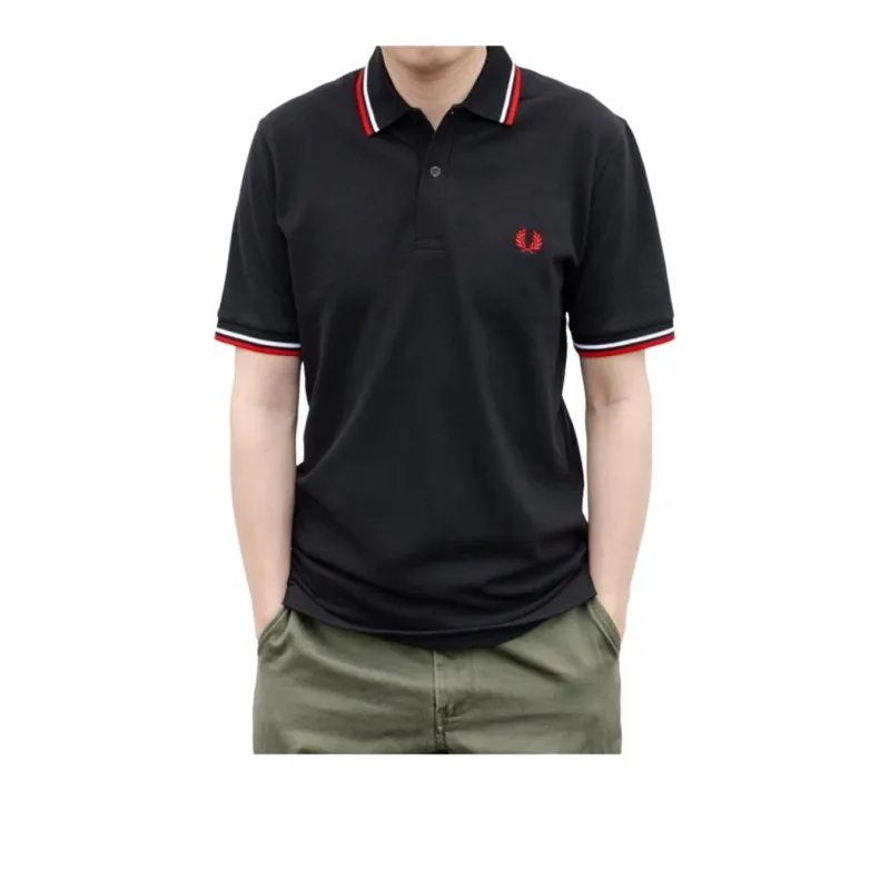 FRED PERRY Polo Shirt Unisex Black Red White Frame-1