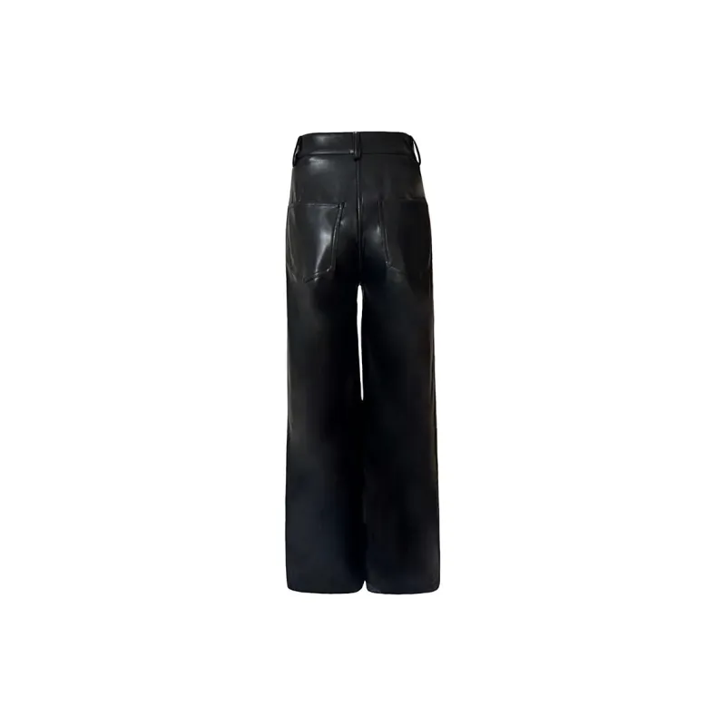 Rose Leather Pants Women's Black-3