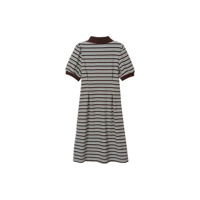 FAWENXIANGZI Short Sleeved Dress Women's Black White Stripes-1
