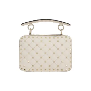 Valentino ROCKSTUD SPIKE Lambskin One Shoulder Handbags Women's Ivory