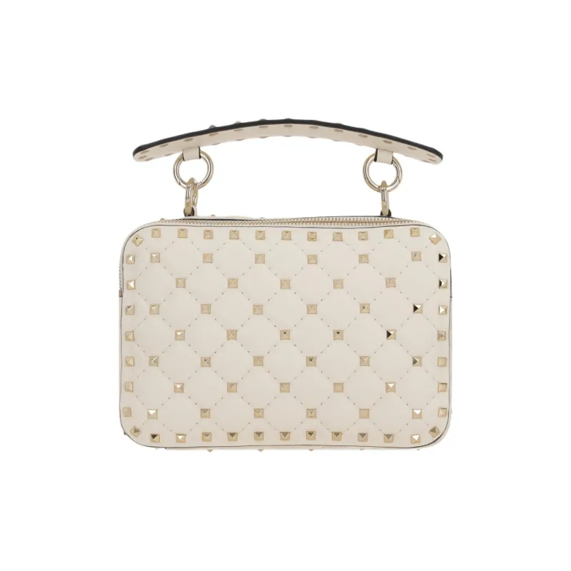 Valentino ROCKSTUD SPIKE Lambskin One Shoulder Handbags Women's Ivory-0