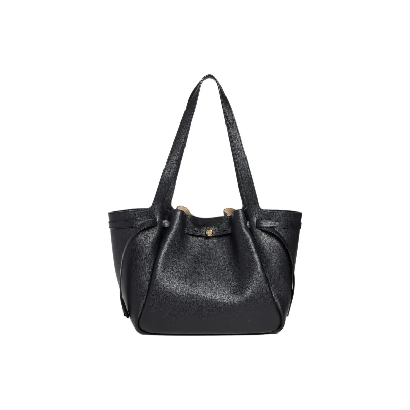 TORY BURCH Litchi Grain Leather Tote Bag, Shopping Bag, Shoulder Bag Tubas Women's Black-0