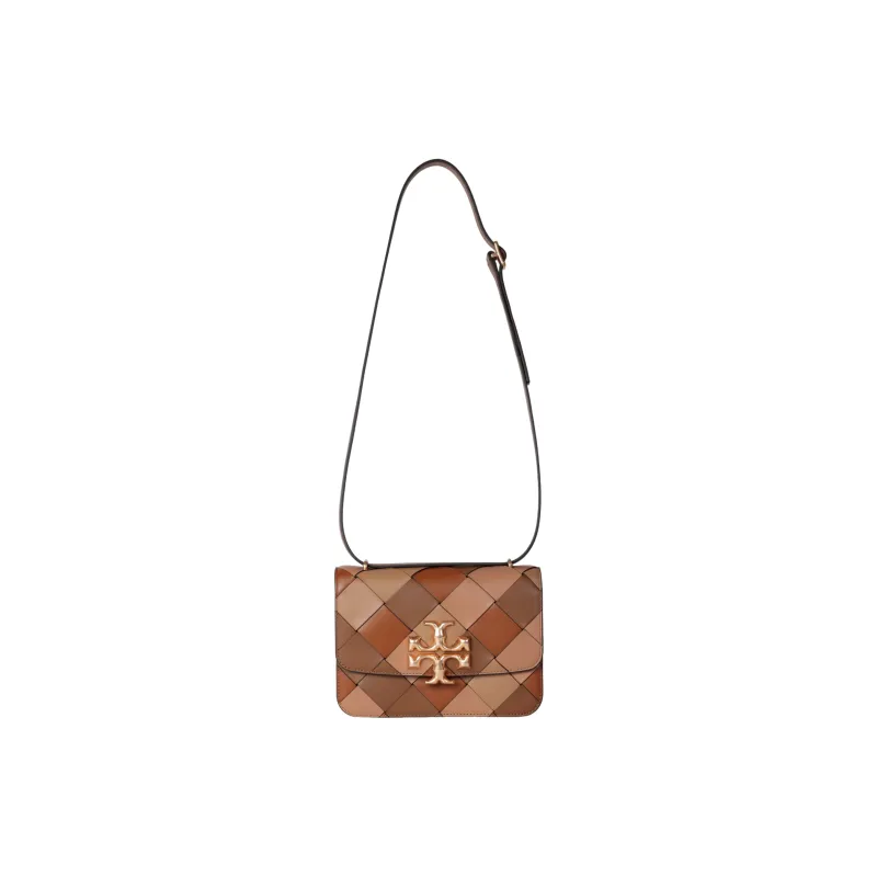 TORY BURCH Eleanor Leather Woven Bag Small Square Bag Shoulder Bag Crossbody Bag Medium Size Women's Brown Multicolor-1