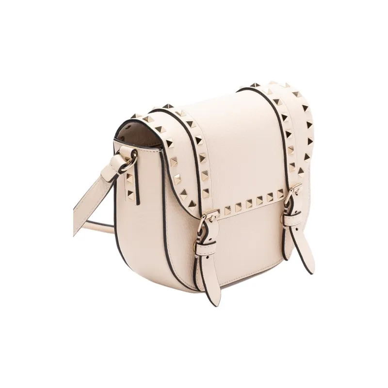 Valentino GARAVANIRockstud Calfskin Messenger Bag Crossbody Bag Shoulder Bag Women's Ecru-1