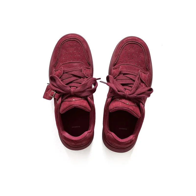 Hong Kong Meng Slip Resistant, Breathable, Height Increasing Low Top Skateboard Shoes Unisex Burgundy-3