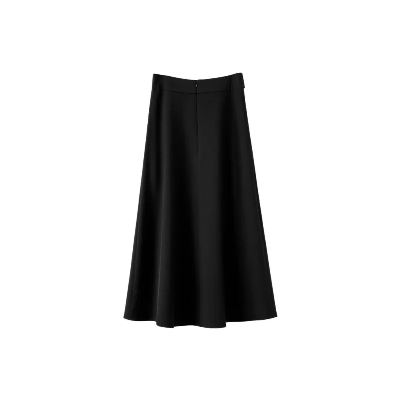Late White Casual Long Skirts Women's Black-1