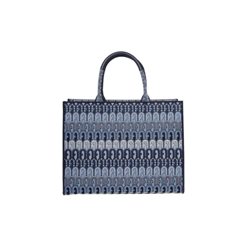 Furla Opportunity Textile Fiber Tote Bag Shopping Bag Handbag Large Size Women's Blue-0