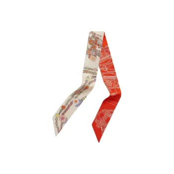HERMES Ribbon Silk Silk Scarves Unisex Red
