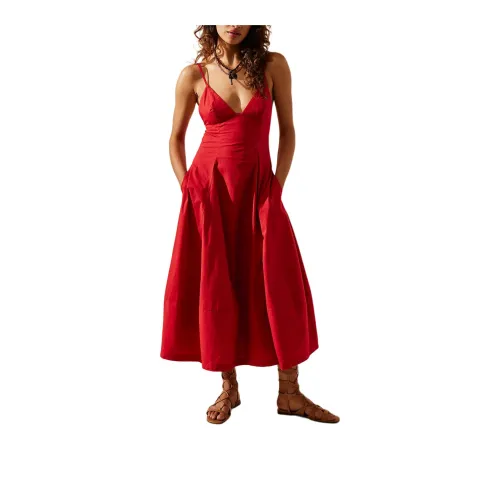 FREE PEOPLE Finer Things Midi Slip Dresses Women's Atlas Red