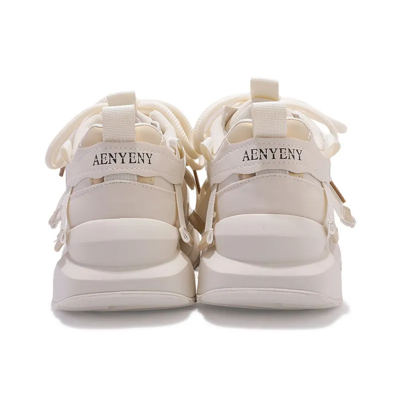 SNXR Anti Slip Wear Resistant Low Top Chunky Sneakers Women's Beige Gold-3