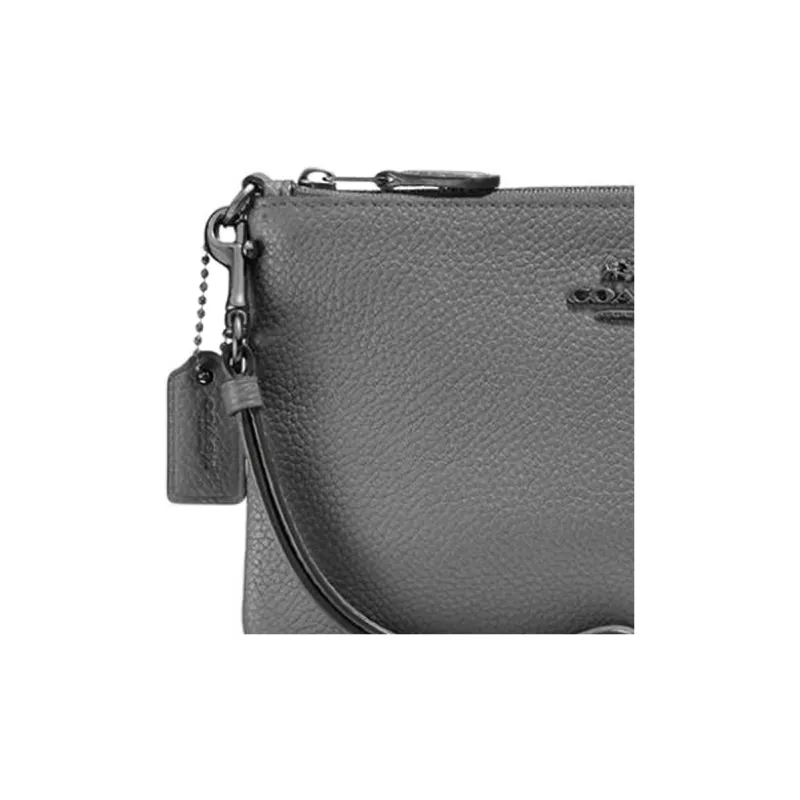 COACH Wristlet Glossy Pebbled Leather Wrist Bags Clutches Small Size Women's Gray-1
