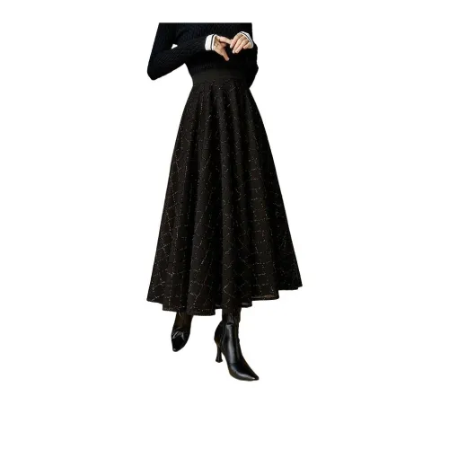 Late White Casual Long Skirts Women's Black