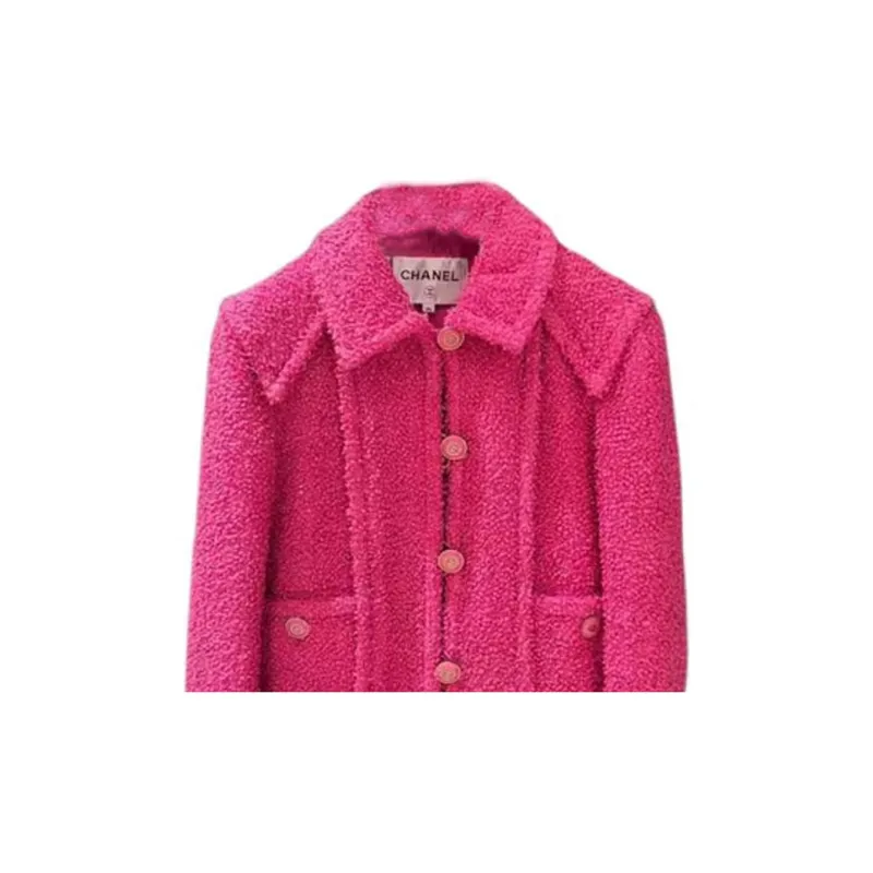 CHANEL Velvet-feel Coat Women's Pink-1