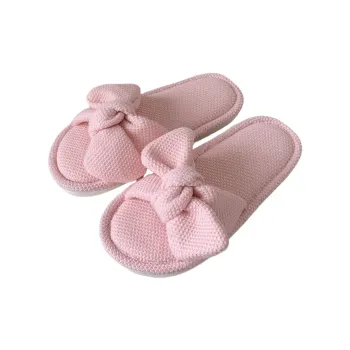 SHIGUDE Linen Slippers Women's Light Pink