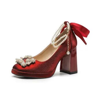 MCKP Chunky Heel High Heels 7cm Women's Red