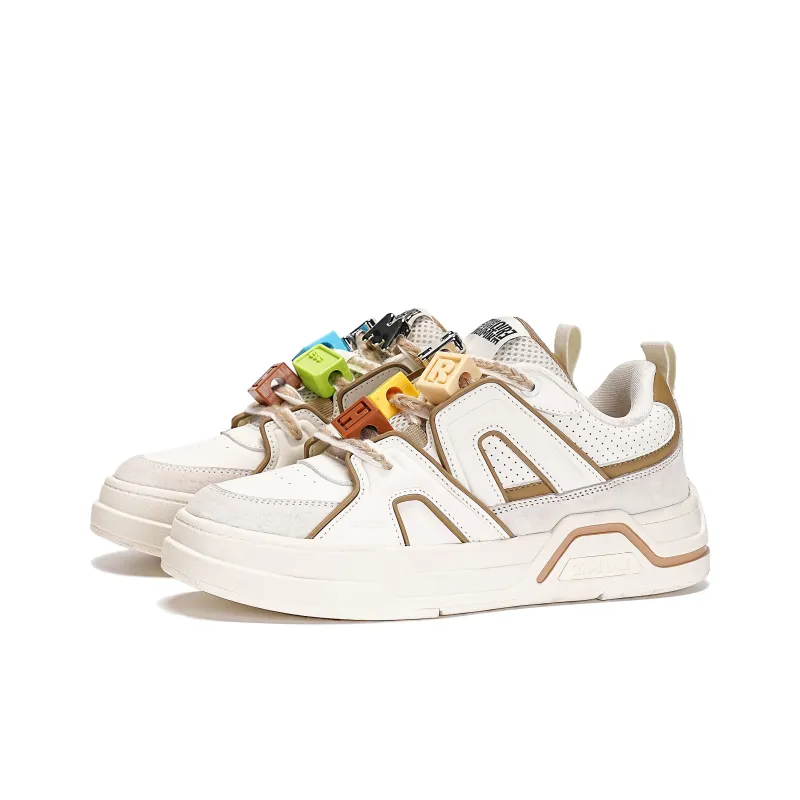 ZMOH Low-Top Skateboard Shoes Unisex Beige/Light Brown-2
