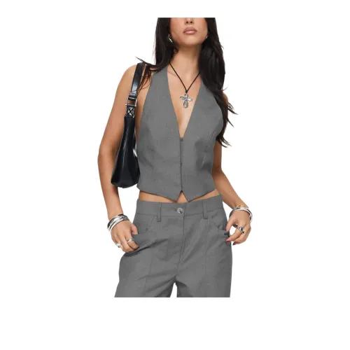 PRINCESS POLLY JE SUIS HALTER TOP Tank Tops Women's Slate/Board Rock Gray