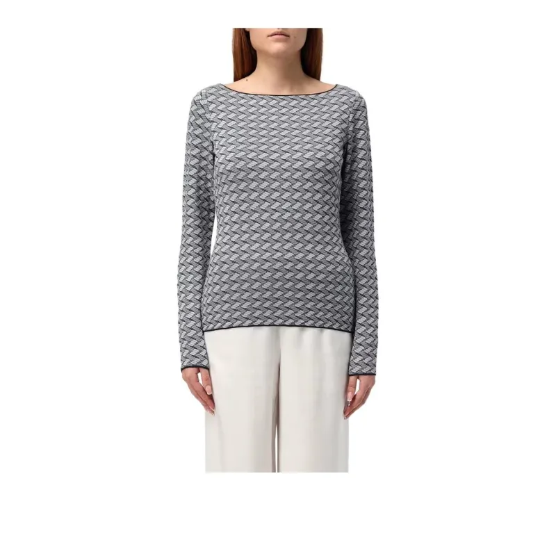 EMPORIO ARMANI Short sleeved V neck Jumper In Embossed Jacquard Jersey-1
