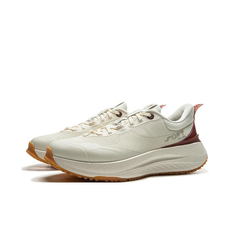 LiNing SOFT PLUS Cushioned Anti-Slip And Wear-Resistant Lightweight Low-Top Casual Shoes Men's Beige White Red-2