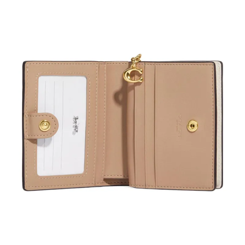 COACH Snap Wallet Refined Pebble Leather Card Holder Wallet Women's Chalk White-1
