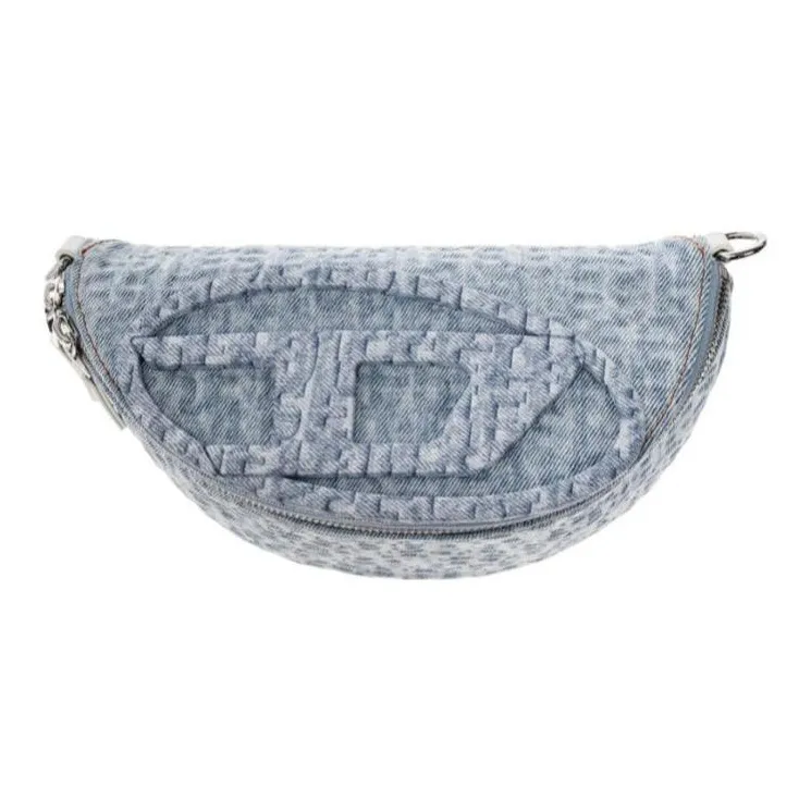 DIESEL Cotton With Cow Leather Crossbody Bags Fanny Pack Women's Blue-0