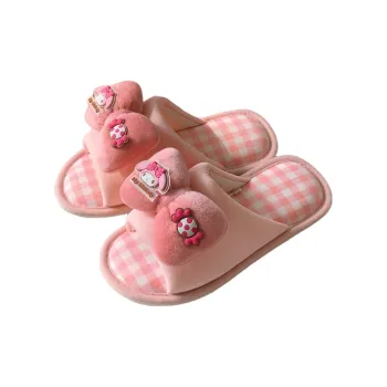 SHIGUDE x Sanrio Cotton Linen Blend Slippers Women's Pink