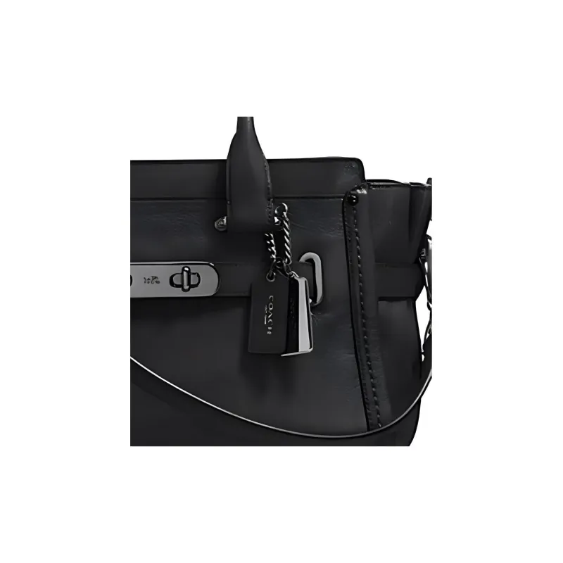 COACH Swagger Soft Grained Leather Handbag Shoulder Bag Crossbody Bag Large Size Women's Black-2