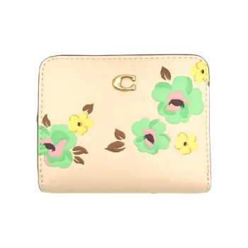 COACH Premium Calfskin Wallet Women's Brass And Ivory Multi-colored