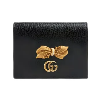 GUCCI Leather Card Holder Women's Black