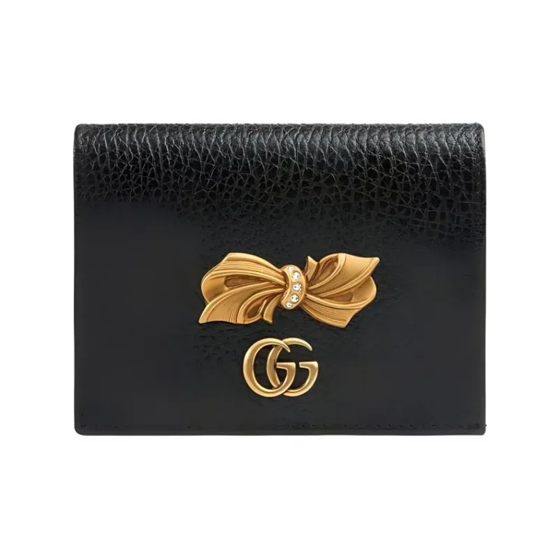 GUCCI Leather Card Holder Women's Black-0