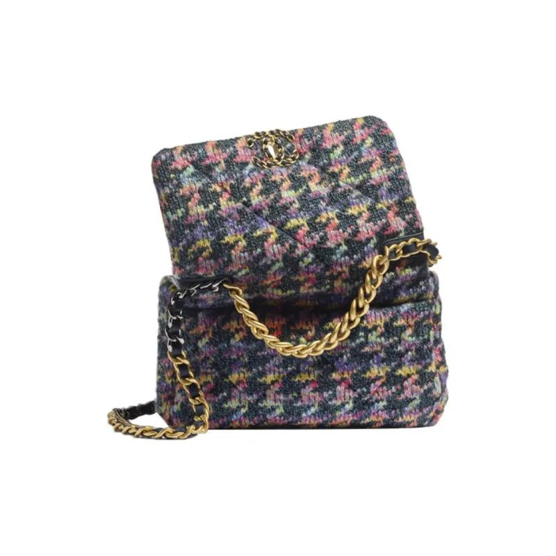 CHANEL 19Bag Knitted Fabric Shoulder Bag, Crossbody Bag Women's Gray & Multicolor-2
