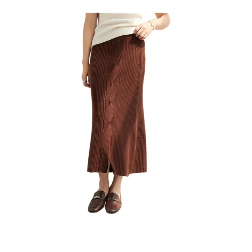 SNOWFORTE Casual Long Skirts Women's Plaid Woody Brown