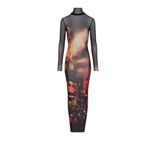 Jean Paul Gaultier Pigalle print Tulle Maxi Dress