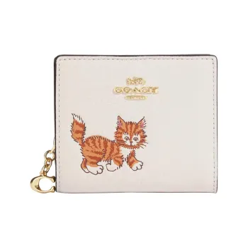 COACH Snap Wallet Refined Pebble Leather Card Holder Wallet Women's Chalk White