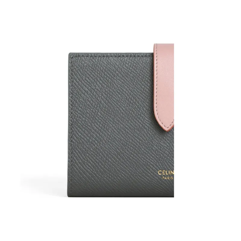 CELINE Grained Calfskin Wallet Medium Size Women's Gray, Pink & Multicolor-4