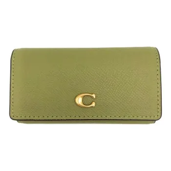 COACH Leather Clutch Key Pouch Women's Brass With Moss