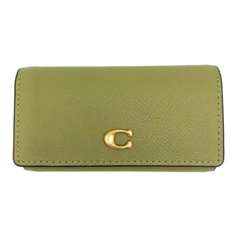COACH Leather Clutch Key Pouch Women's Brass With Moss-0