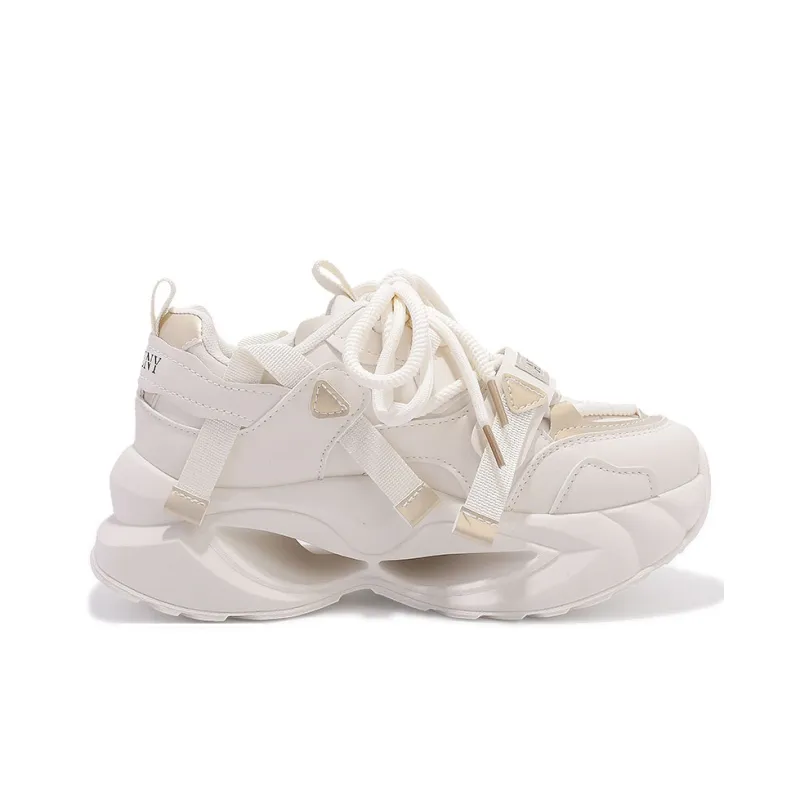 SNXR Anti Slip Wear Resistant Low Top Chunky Sneakers Women's Beige Gold-2