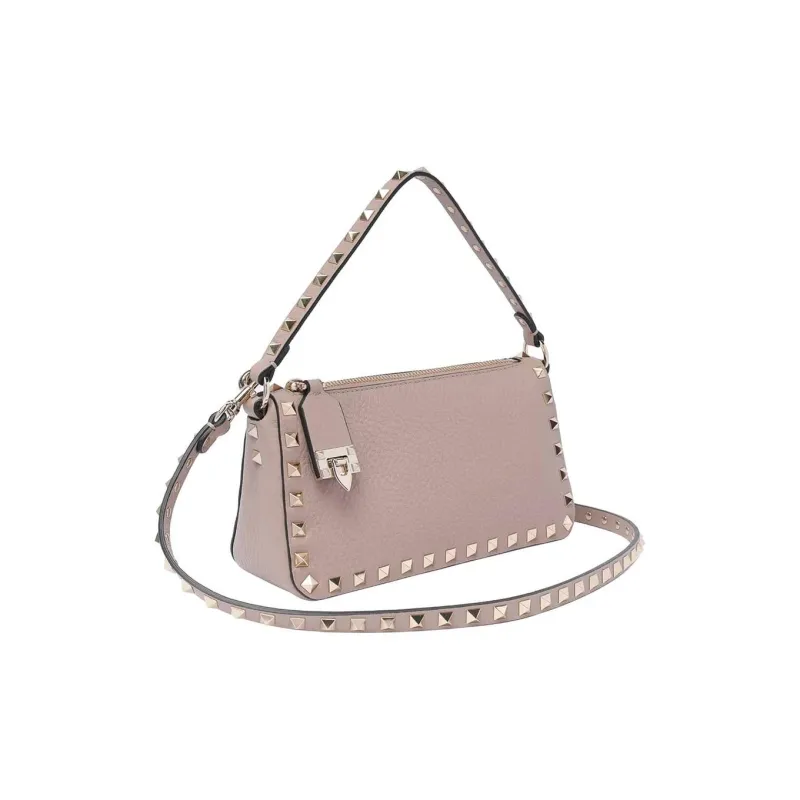 Valentino Rockstud Grained Calfskin Baguette Bag Shoulder Bags Handbags Small Size Women's Light Pink-2