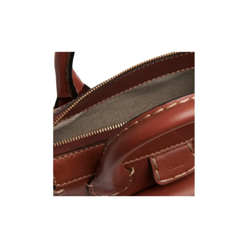 Chloe Buffalo Leather Shoulder Bag, Crossbody Bag, Handbag Mini Women's Brown-3