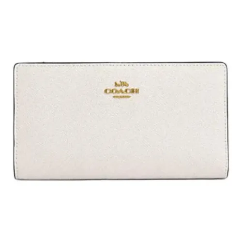 COACH Slim Wallet Cross-Stitch Leather Wallet Small Size Women's Chalk White