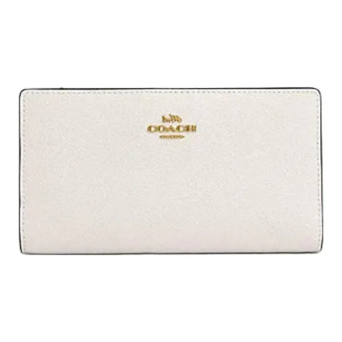 COACH Slim Wallet Cross-Stitch Leather Wallet Small Size Women's Chalk White-0