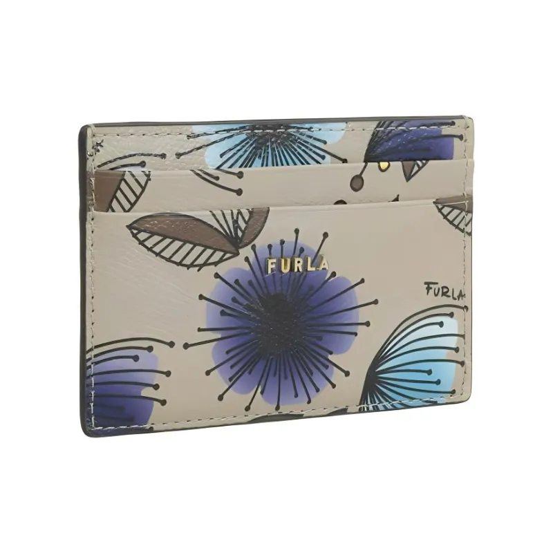 Furla Babylon Leather Card Holder Small Size Women's Beige-1