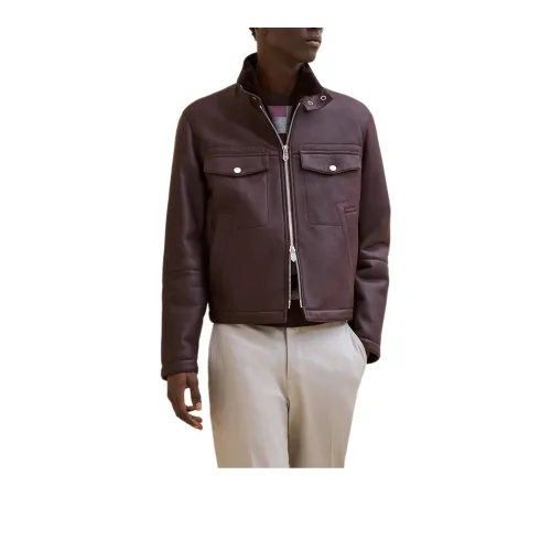 HERMES Leather Jacket Men's Red Brown