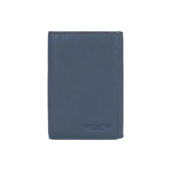 COACH Card Case Pebbled Leather Card Holder Wallet Men's Midnight Blue