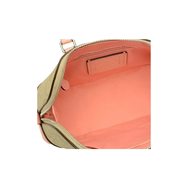 COACH Sierra Canvas With Leather Handbags Shoulder Bag Crossbody Bag Medium Size Women's Khaki & Pink-3
