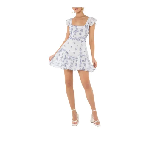 PRINCESS POLLY DREAM AWAY MINI DRESS Short-Sleeved Dresses Women's Blue Multi/White Base Blue Print